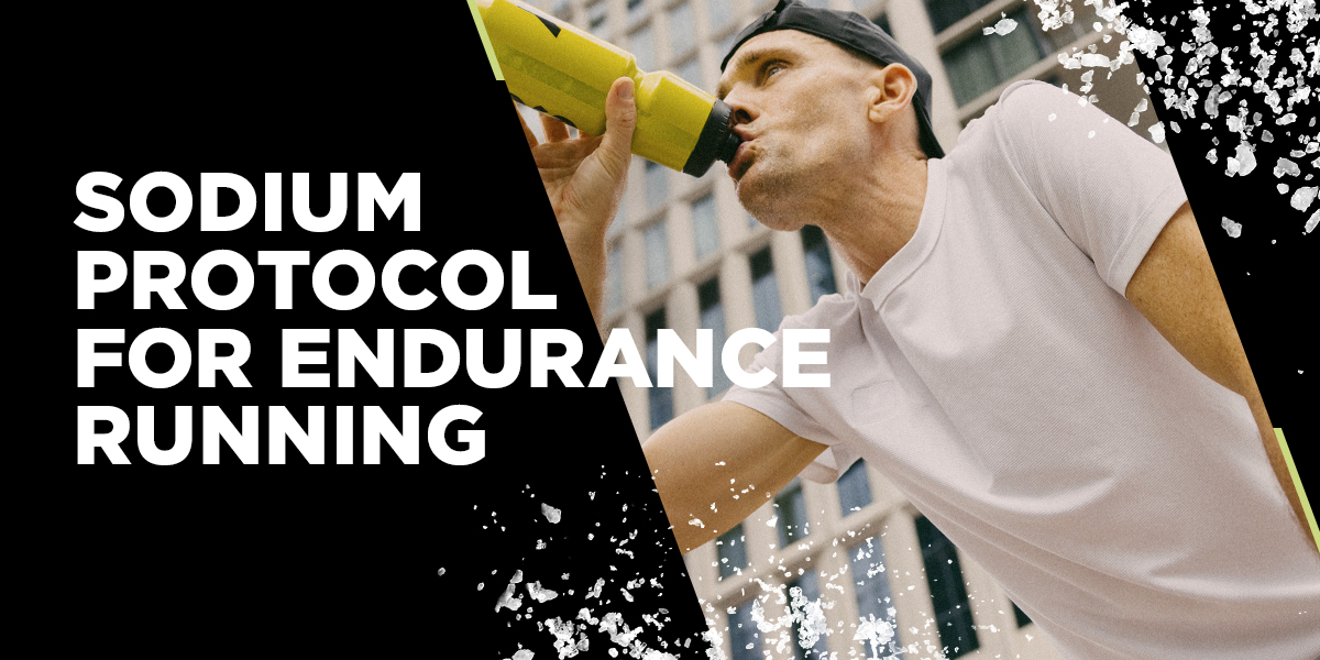 Zach Bitter drinking from a water bottle beside the headline "Sodium Protocol for Endurance Running".