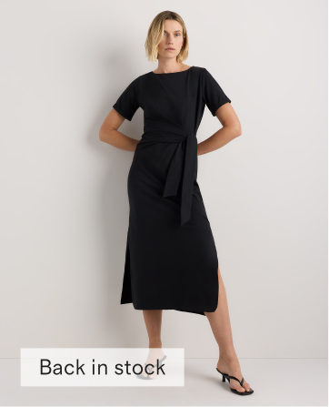 Stretch Cotton Jersey Side Tie Midi Dress