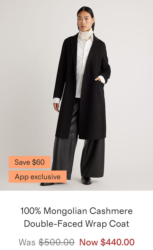 100% Mongolian Cashmere Double-Faced Wrap Coat