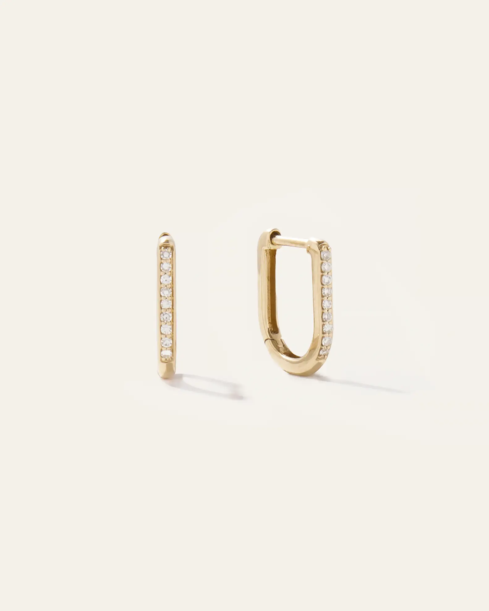 14K Gold Diamond Pave U Huggie Hoops