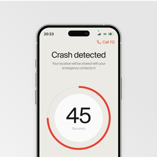 A render of the Cowboy app showing the Crash Detection feature