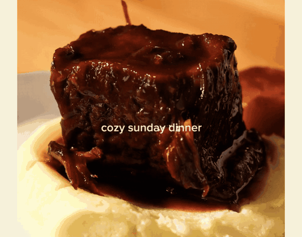 A braised short rib over mashed potatoes, cozy Sunday dinner