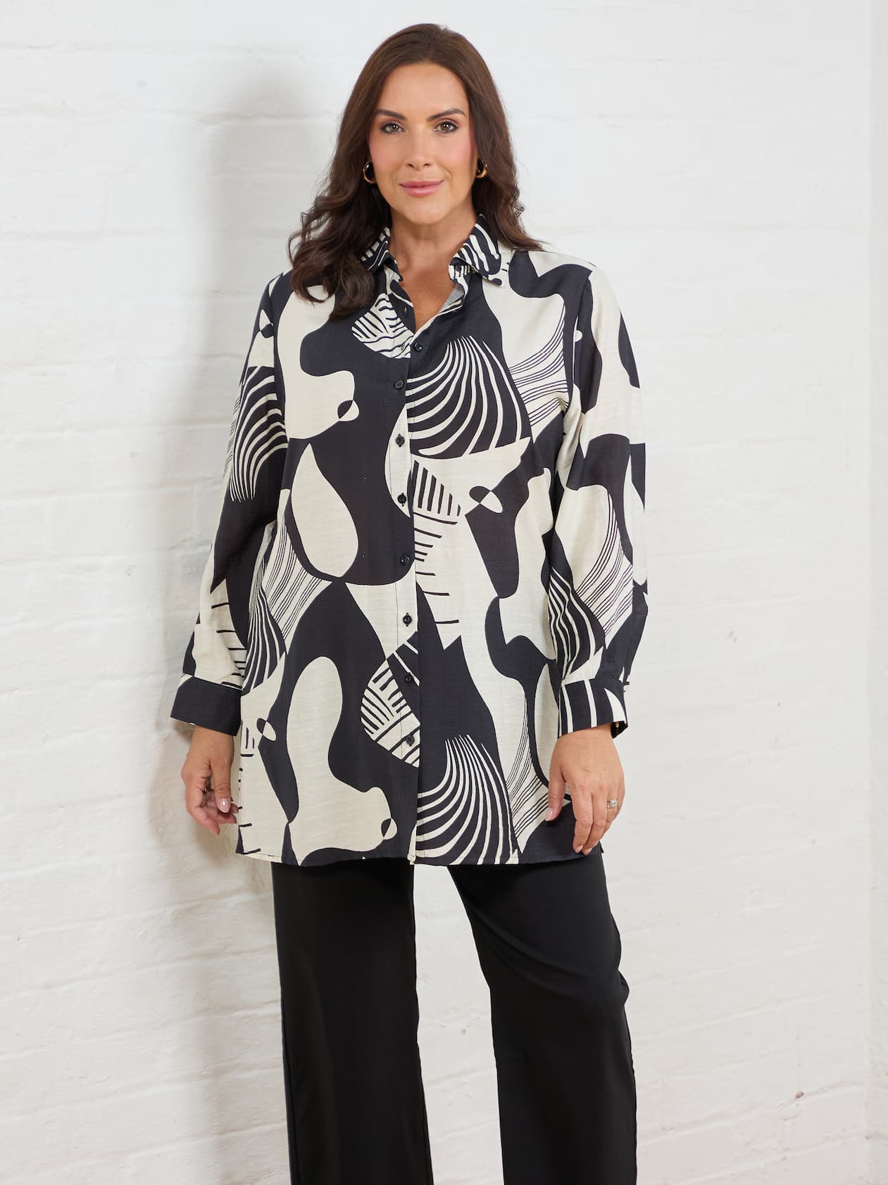 Jennifer Printed Shirt in Black/Cream