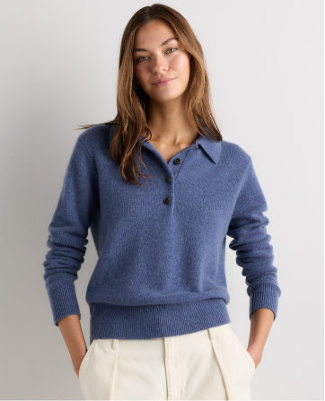 Mongolian Cashmere Button Polo Sweater