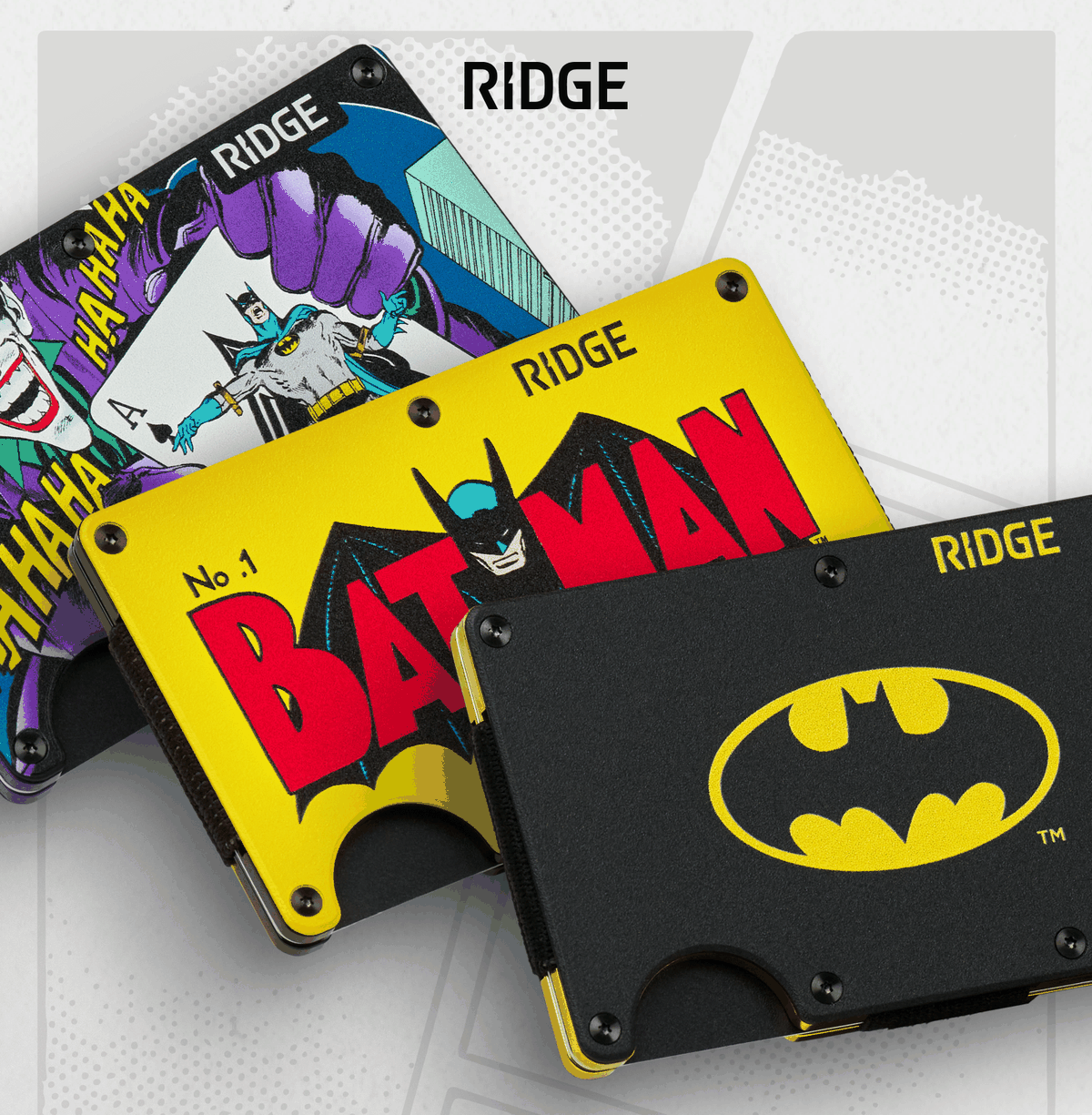 Ridge. The Batman&trade;, Batman&trade; No. 1 and The Joker&trade; wallets.