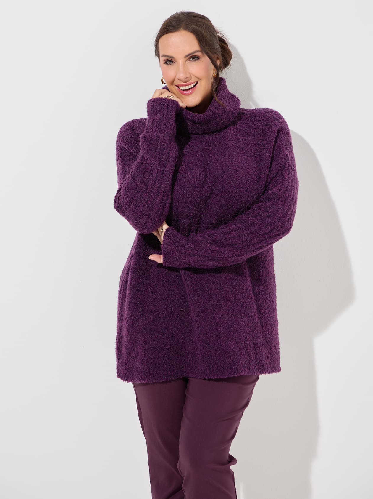 Melissa Purple Boucle Knit Roll Neck Jumper