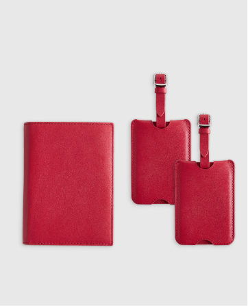 Nappa Leather RFID Blocking Passport Holder & Luggage Tags Set