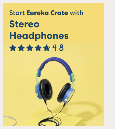 Start Eureka Crate with Stereo Headphones. Rated 4.8 out of 5 stars. Blue over-ear wired headphones with padded ear cups and colorful adjustable details.