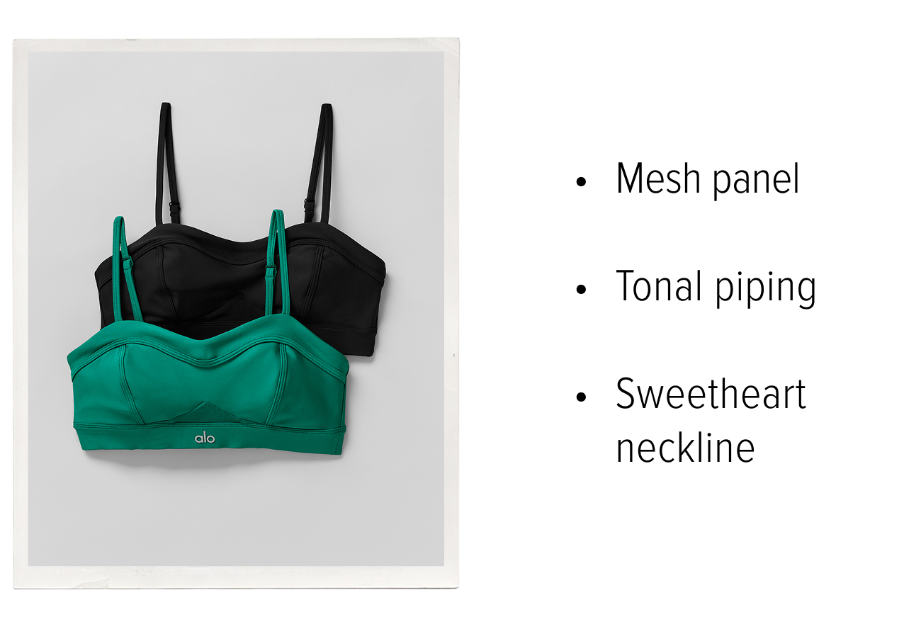 &bull; Mesh panel &bull; Tonal piping &bull; Sweetheart neckline
