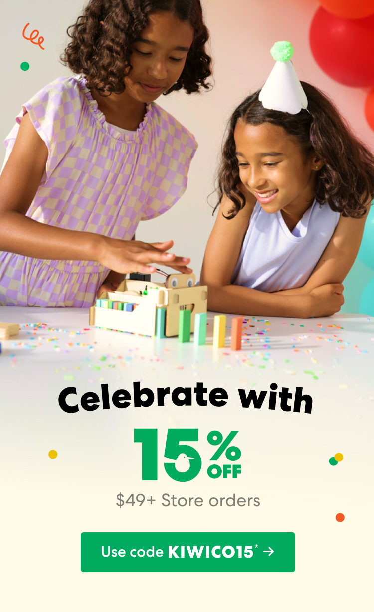 Celebrate with 15% off $49+ store orders. Use code KIWICO15