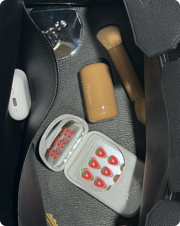 spot case, spotwear in strawberry, pocket blush, pocket brush
