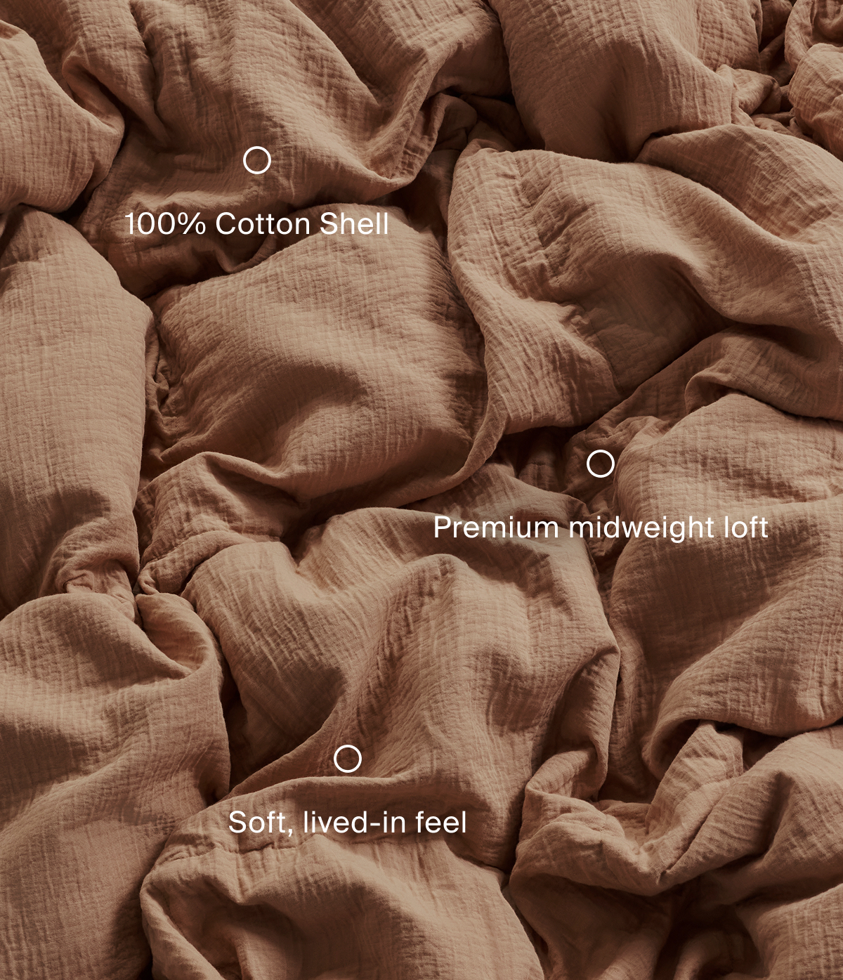 100% cotton shell, premium midweight loft, soft lived-in feel