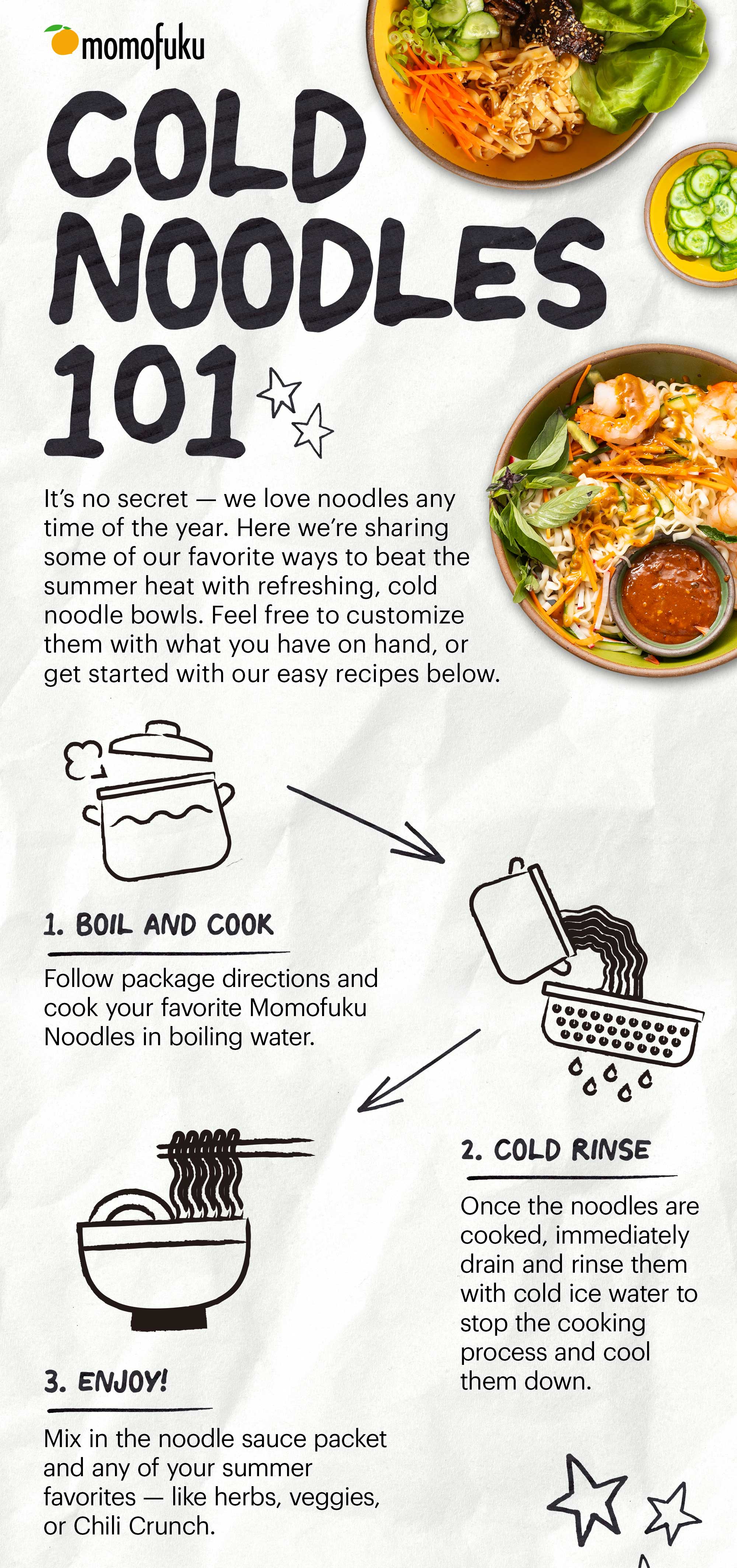 Header: Cold Noodles 101 Sub-header: We love noodles any time of the year. CTA: GET THE RECIPE