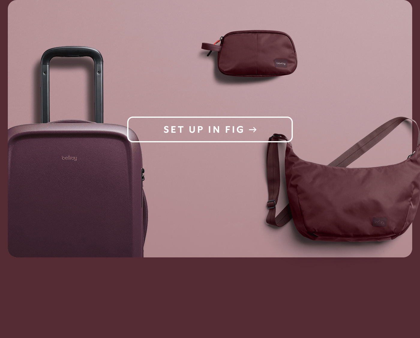 [Setup 1] Transit Carry-On + Laneway Daily Pouch + Laneway Crescent Bag 7L [Setup 2] Laneway Daily Pouch + Laneway Sunglasses Pocket [Setup 3] Laneway Belt Bag + Laneway Totepack CTA SET UP IN FIG