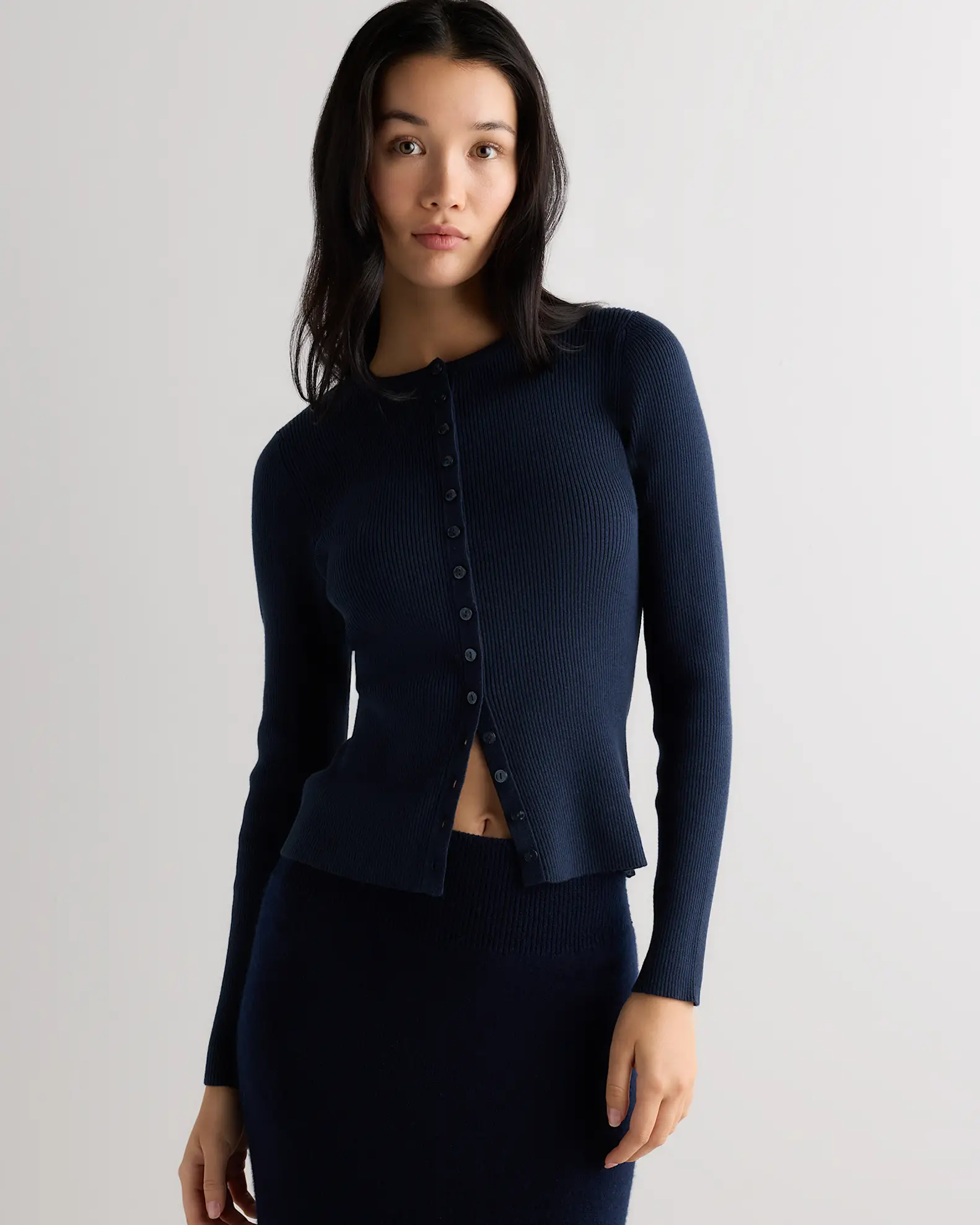 Cotton Cashmere Fitted Ribbed Cardigan
