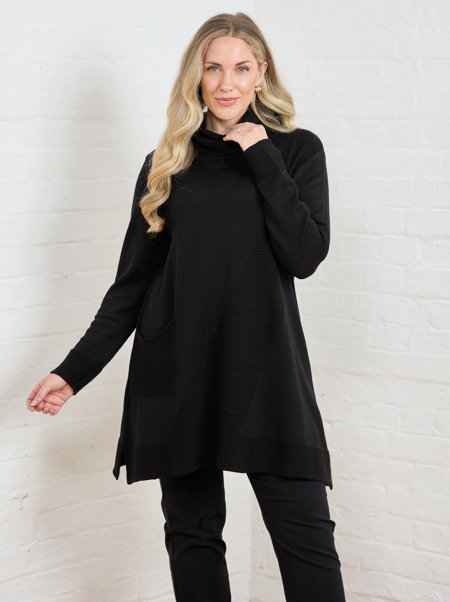 Mika Cotton Blend Roll Neck Jumper Black