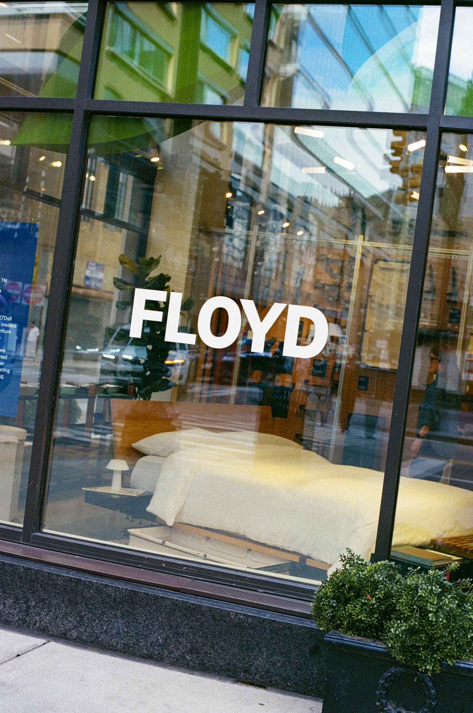 Printed FLOYD broadsheets on an Acton Slat Bench at GW Home.