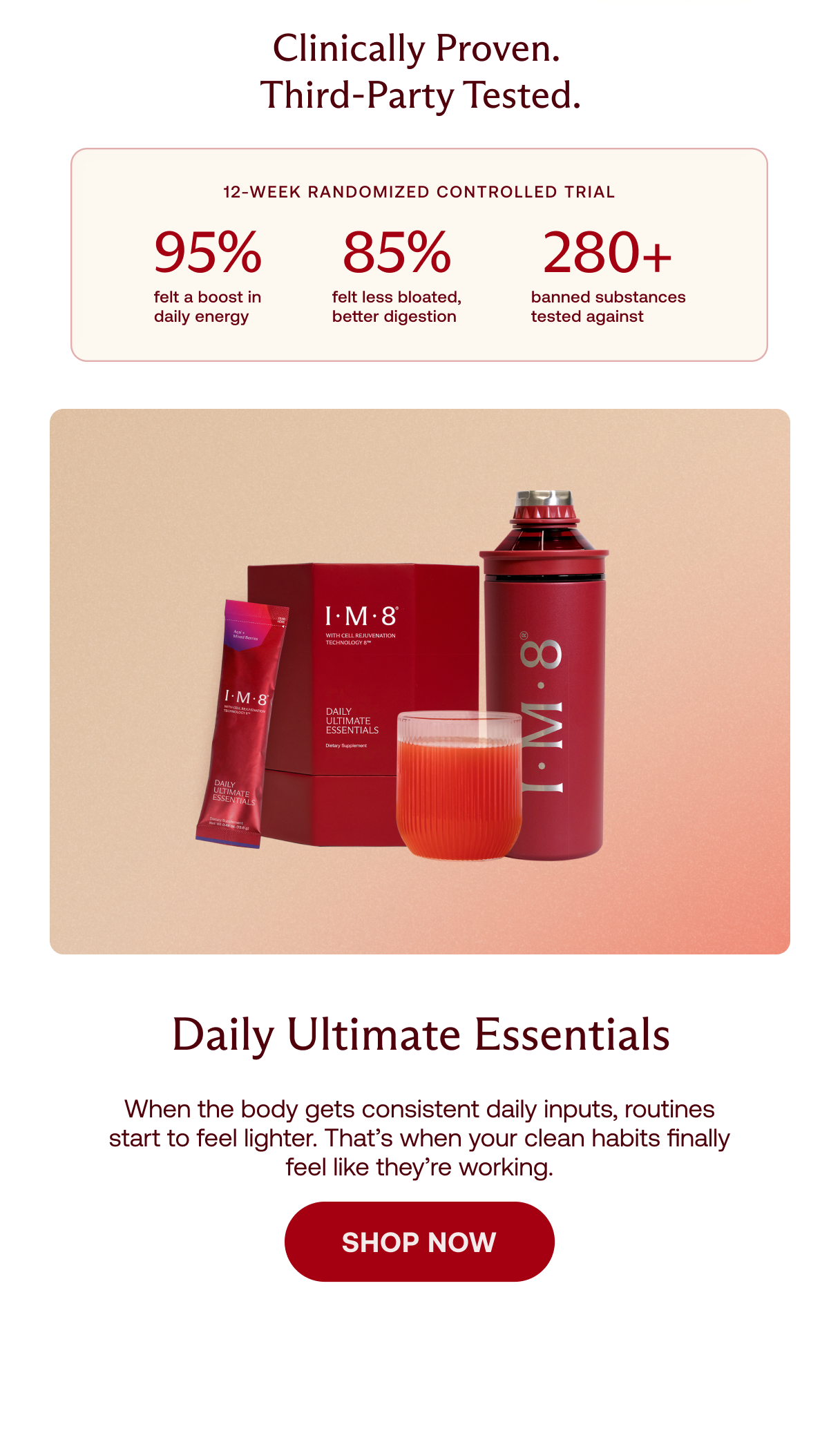 Clinically Proven. Third-Party Tested. Daily Ultimate Essentials | Shop Now