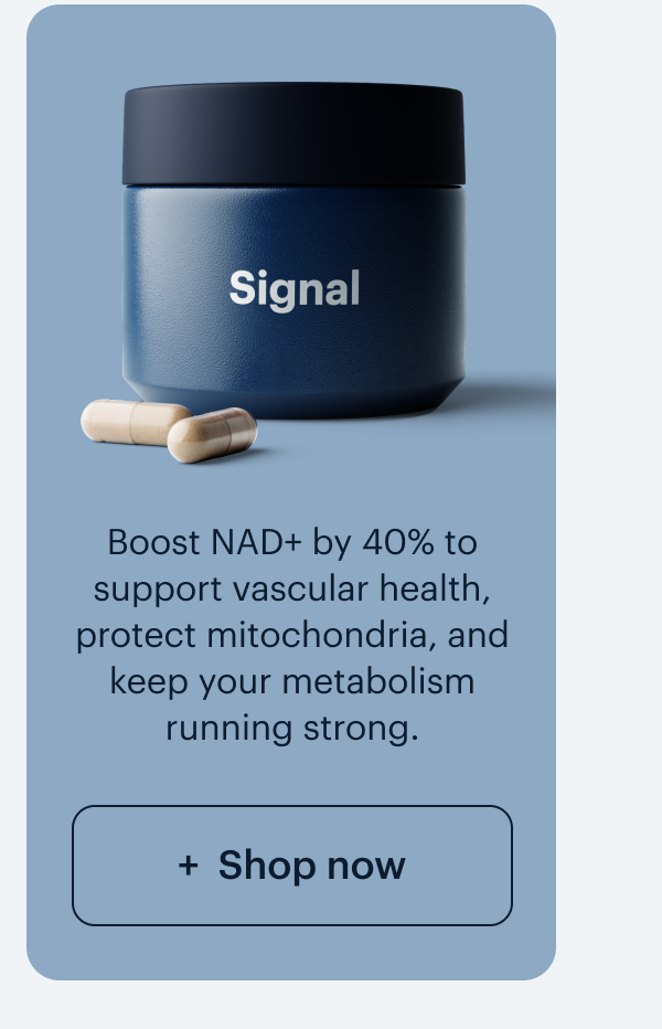 Signal I Boost NAD+ by 40% to support vascular health, protect mitochondria, and keep your metabolism running strong. I Shop now