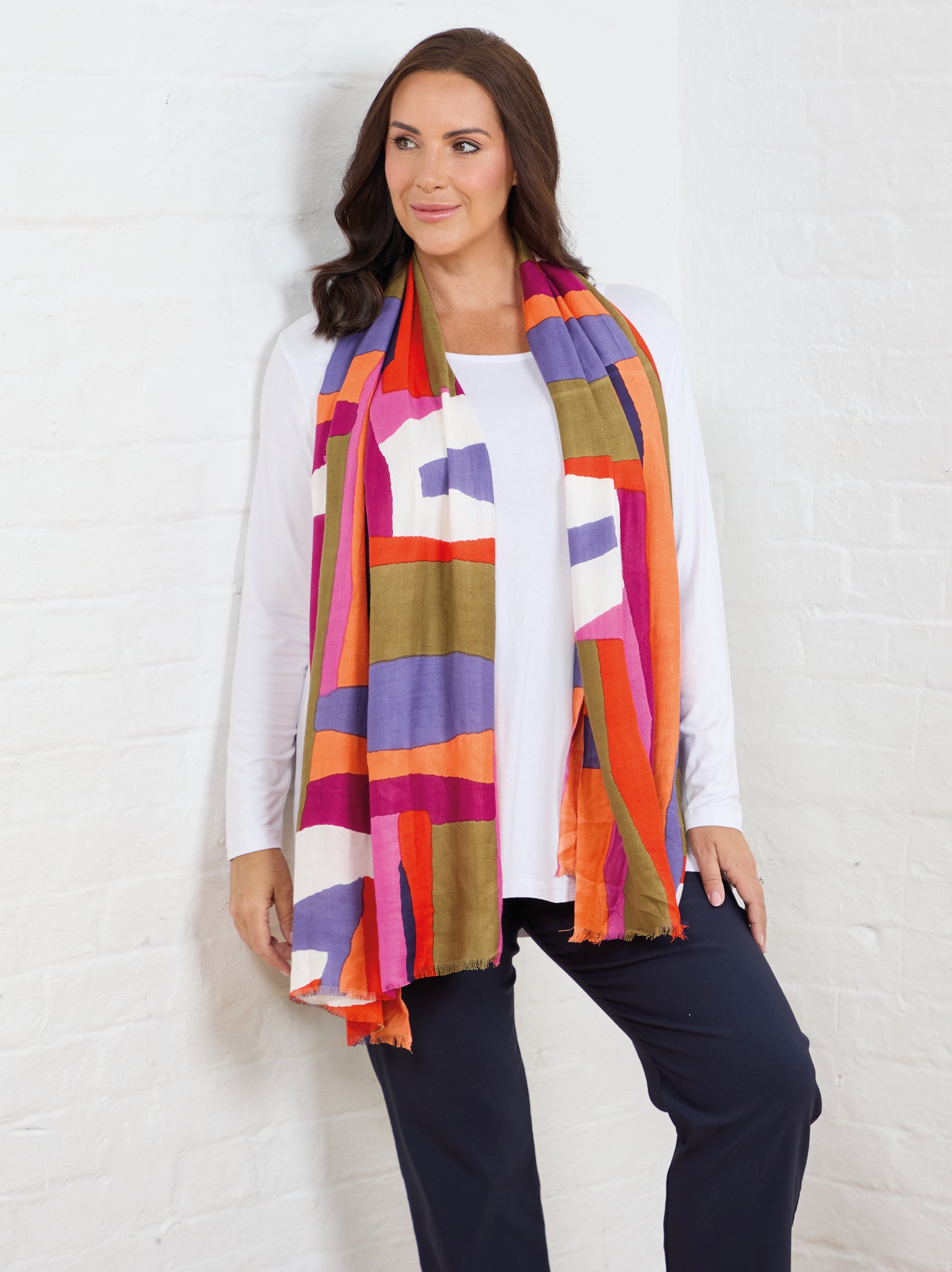 Image of Iona Vibrant Abstract Colour Block scarf