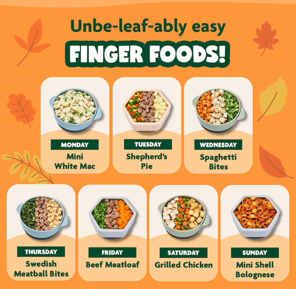 Unbe-leaf-ably easy Finger Foods, weekly meal plan