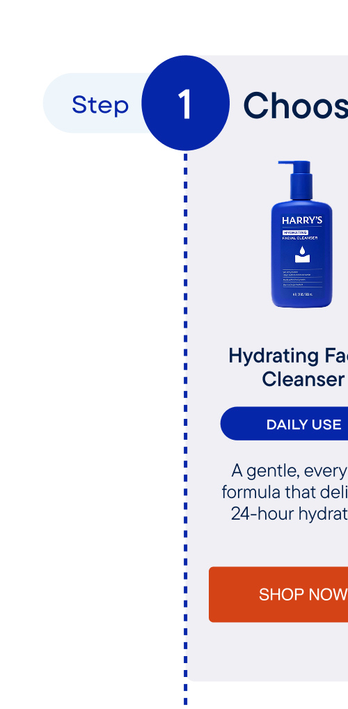 Harry's Hydrating Facial Cleanser &mdash; a gentle, everyday formula that delivers 24-hour hydration. Recommended for daily use.