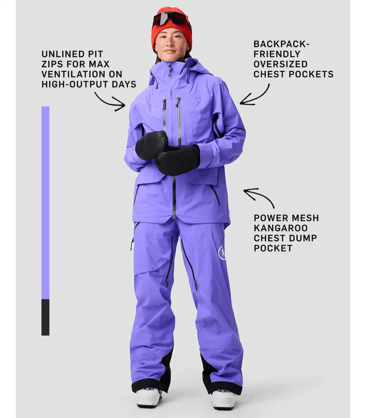 Women's Cottonwoods LT: unlined pit zips, backpack-friendly chest pockets and a kangaroo chest dump pocket