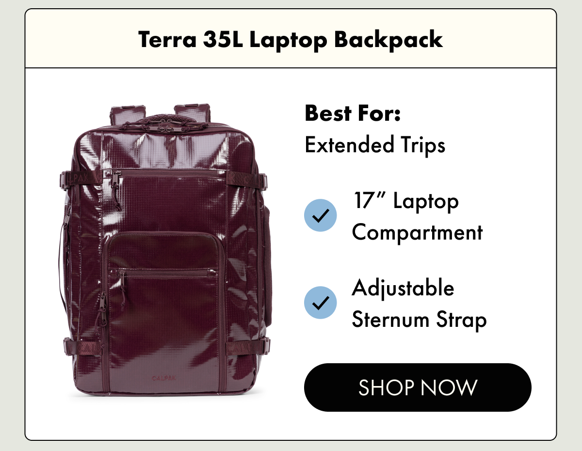 Terra 35L Laptop Backpack | Best for: Extended Trips | Shop Now