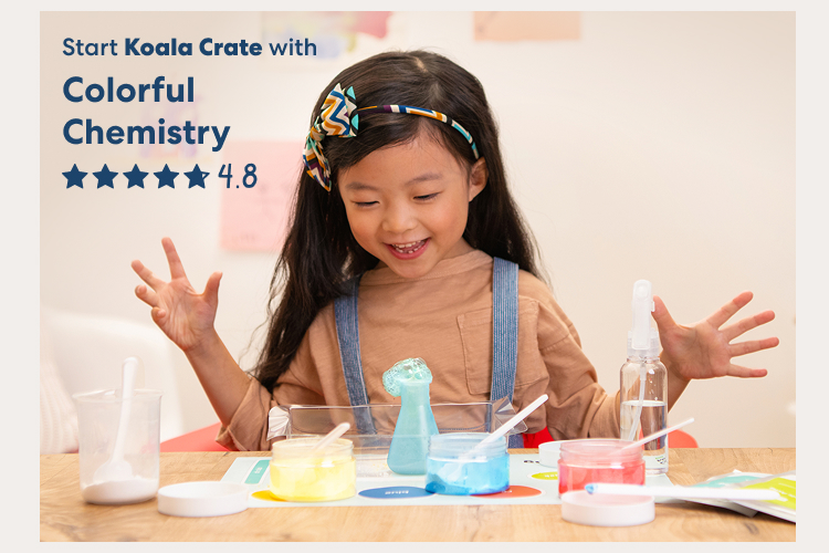 Start Koala Crate with Colorful Chemistry. Rated 4.8 out of 5 stars. A child smiles while experimenting with colorful liquids, cups, and a bubbling chemistry activity.