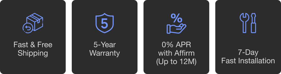 "Fast & Free Shipping"	"5-Year Warranty"	"0% APR with Affirm (Up to 12M)"	"7-Day Fast Installation"