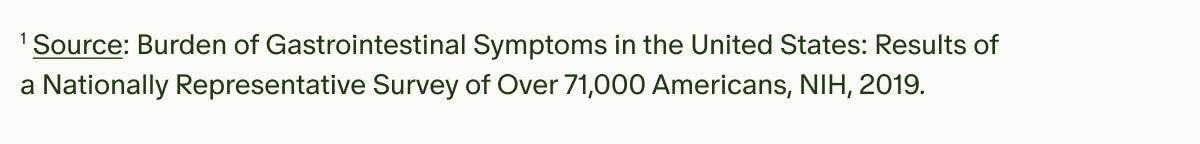&sup1;Source: Burden of Gastrointestinal Symptoms in the United States: Results of a Nationally Representative Survey of Over 71,000 Americans, NIH, 2019.
