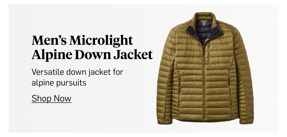 Rab Men's Microlight Alpine Down Jacket: versatile down for alpine pursuits. Shop Now