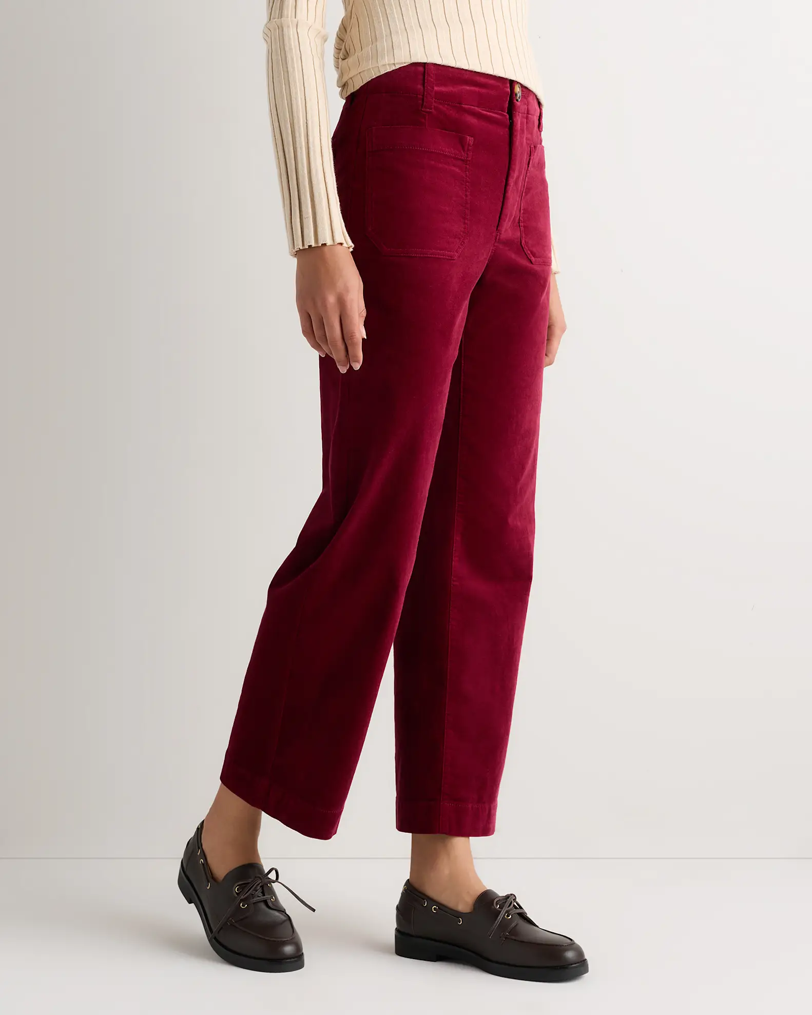 Stretch Velvet Patch Pocket Wide Leg Pants
