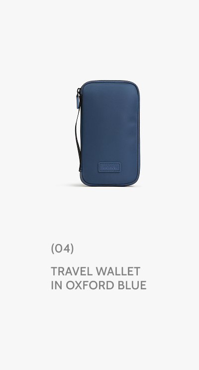 (04) Travel Wallet in Oxford Blue.