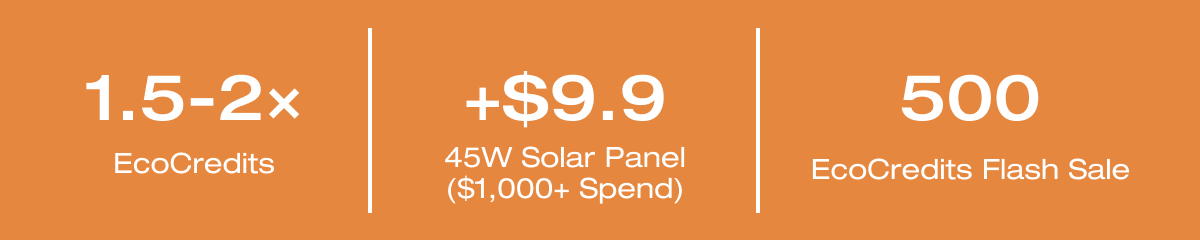 "1-2&times; EcoCredits"	"+$9.9 45W Solar Panel ($1,000+ Spend)"	"500 EcoCredits Flash Sale"