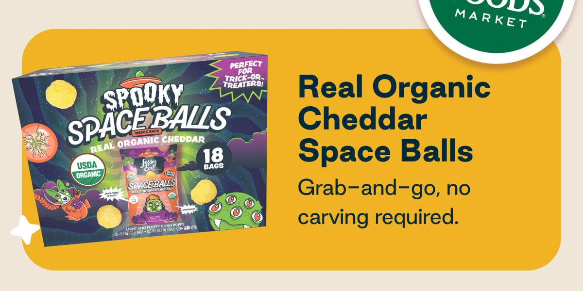 Real Organic Cheddar Space Balls. Grab-and-go, no carving required. 