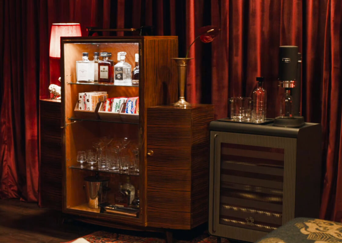 Rocco drinks fridge showcased in a premium entertainment space.