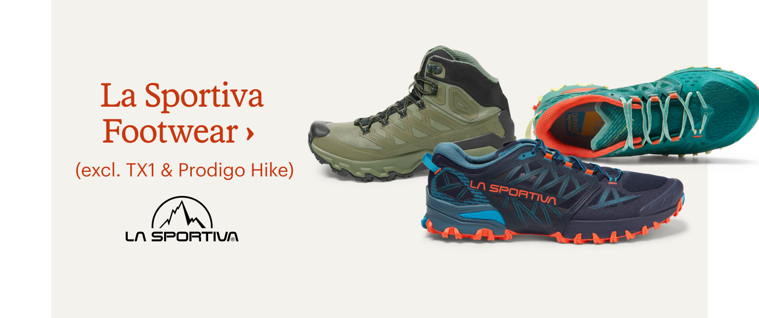 La Sportiva footwear, excluding TX1 & Prodigo hike. 