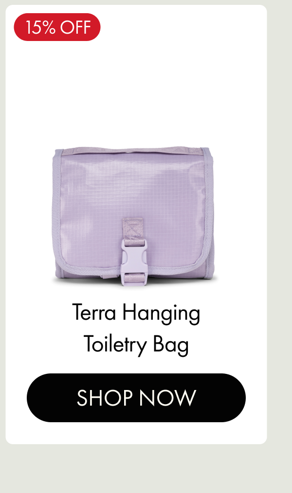 15% OFF | Terra Hanging Toiletry Bag | SHOP NOW