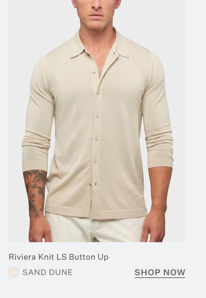 Riviera Knit Long Sleeve Button Up - Sand Dune