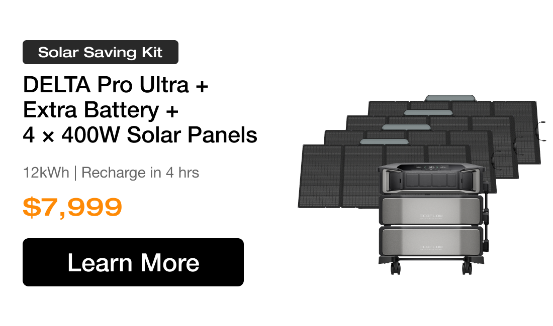 Solar Saving Kit DELTA Pro Ultra + Extra Battery + 4 &times; 400W Solar Panels 12kWh | Recharge in 4 hrs $7,999