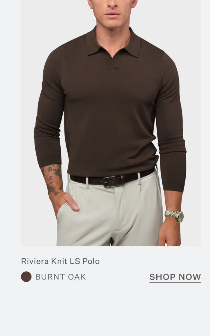Riviera Knit Long Sleeve Polo - Burnt Oak