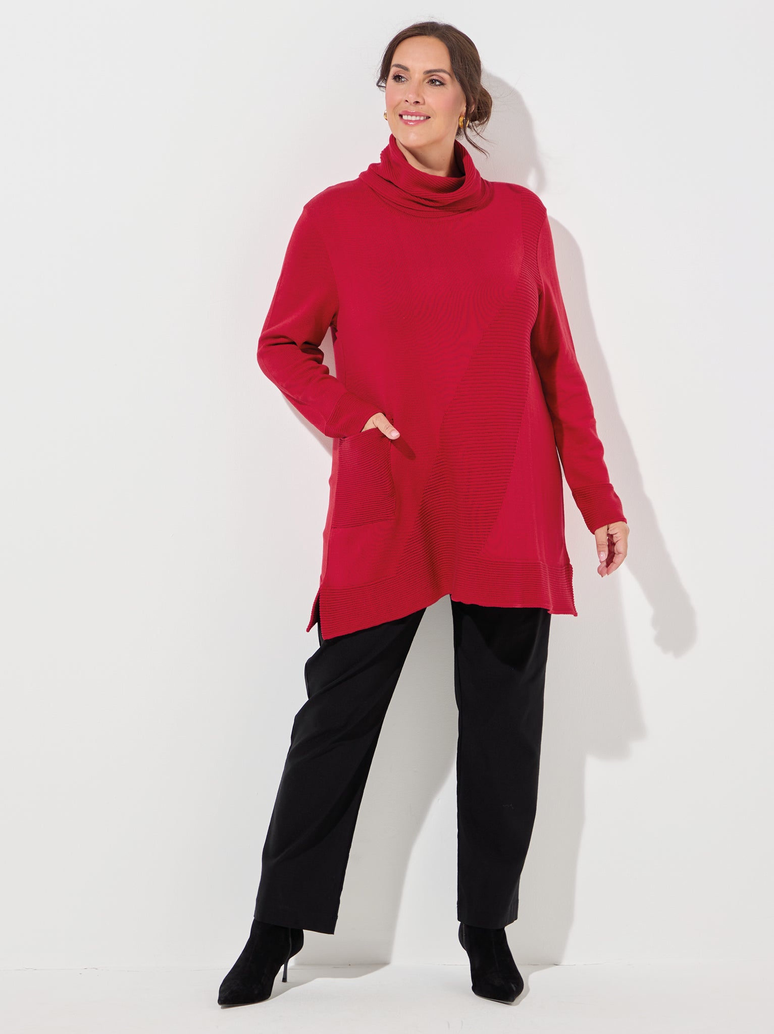 Image of Mika Red Cotton Blend Roll Neck Jumper