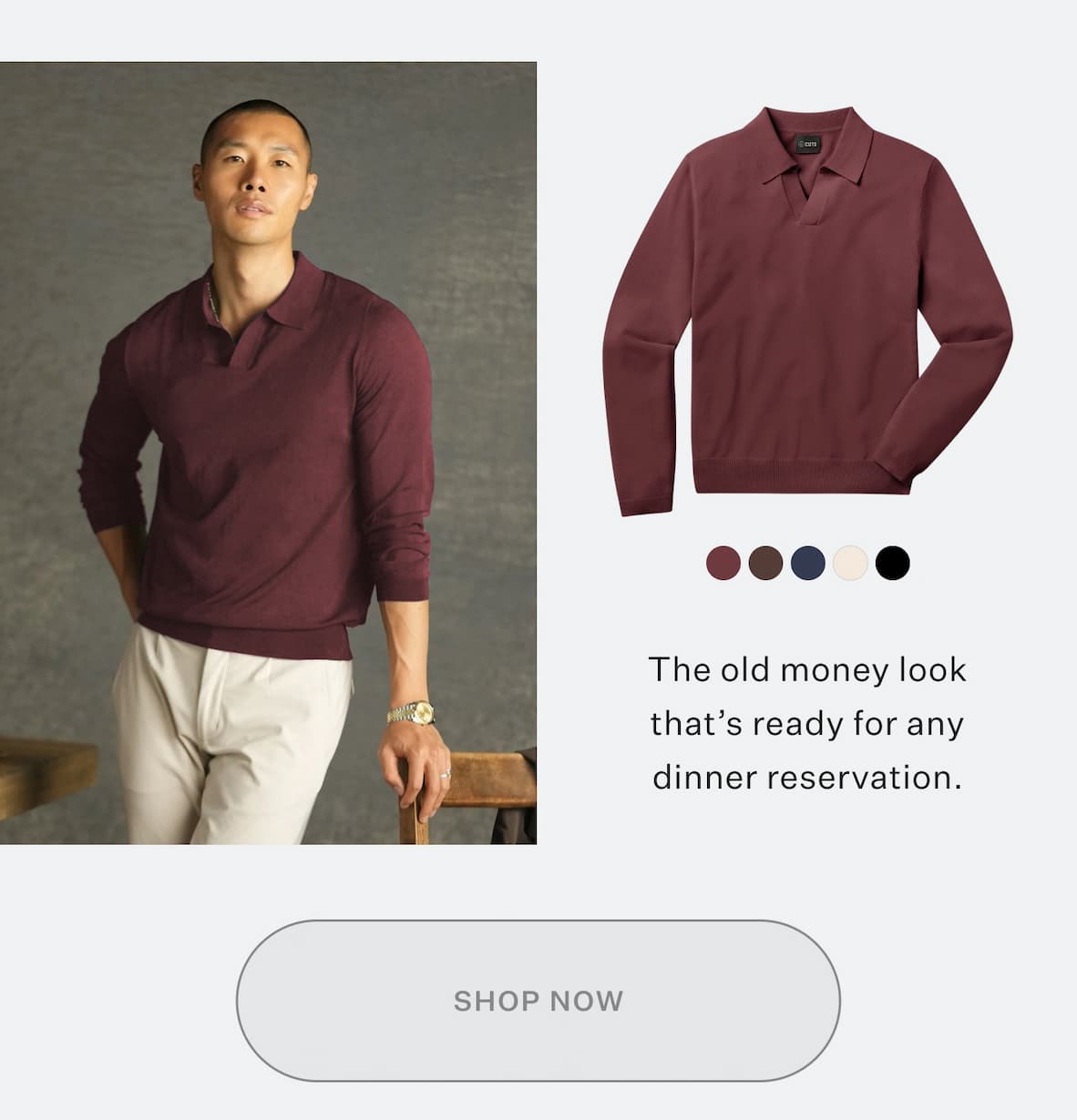 Riviera Knit Long Sleeve Polo in Merlot