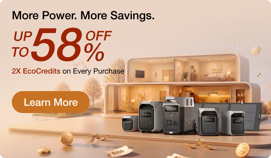 "More Power. More Savings. Up to 58% OFF 2X EcoCredits on Every Purchase Learn More"	