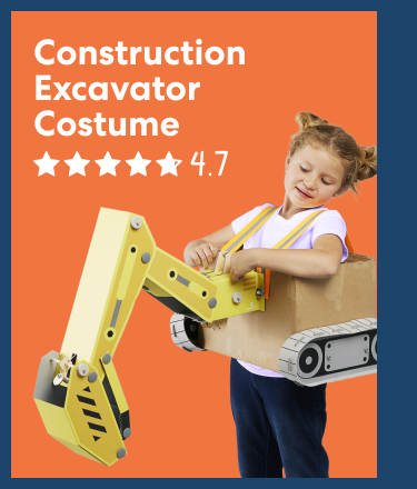 Construction Excavator Costume. Rated 4.7 out of 5 stars. A child wears a cardboard excavator costume with a large working-style yellow arm.