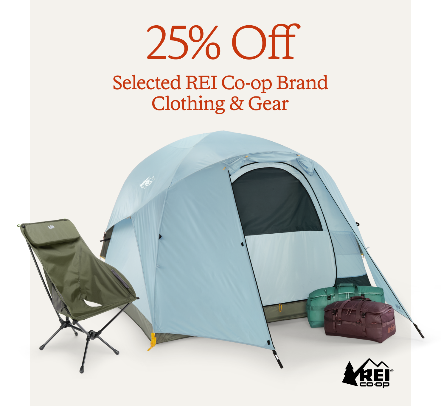 25% off selected REI Co-op brand clothing & gear. 
