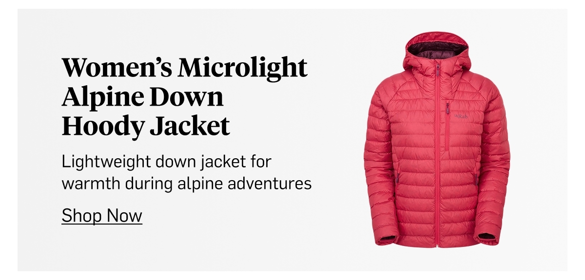 Rab Women's Microlight Alpine Down Jacket: lightweight warmth for alpine adventures. Shop Now