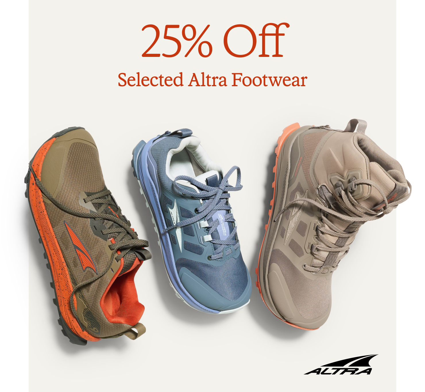 25% off selected Altra footwear.