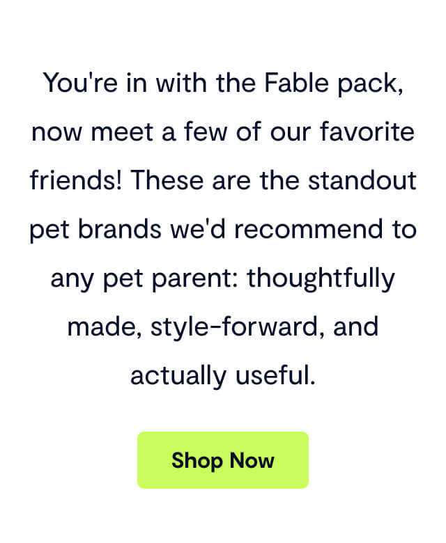 You're in with the Fable pack, now meet a few of our favorite friends! These are the standout pet brands we'd recommend to any pet parent: thoughtfully made, style-forward, and actually useful.